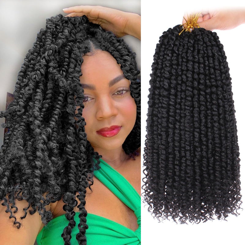 Leeven 8 Packs Pre twisted Passion Twist Crochet Hair for Black Women 12 Inch Synthetic Natural Black Passion Twist Hair With Curly Ends Prelooped Goddess Passion Twists Braiding hair Extensions 1B